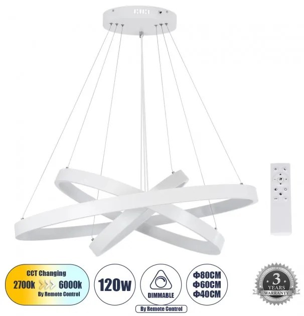 Κρεμαστό Φωτιστικό Οροφής LED 120W 14723lm NEMESIS TRIO Globostar 61171-DECO Λευκό