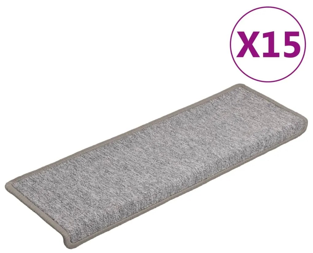 vidaXL Πατάκια Σκαλιών 15 τεμ. Ανοιχτό Γκρι 65x21x4 εκ. με Ορθογώνια Άκρη