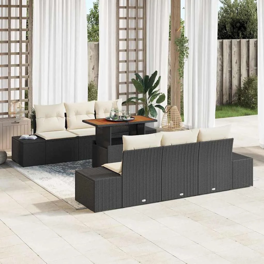 vidaXL Σέτ φαγητού για κήπο 7 pcs Μαύρο, Κρέμα 100 x 55 x 73 εκ