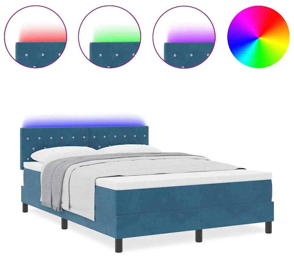 vidaXL Κρεβάτι με ελατήρια Σκούρο Μπλε 140 x 190 cm Βελούδο