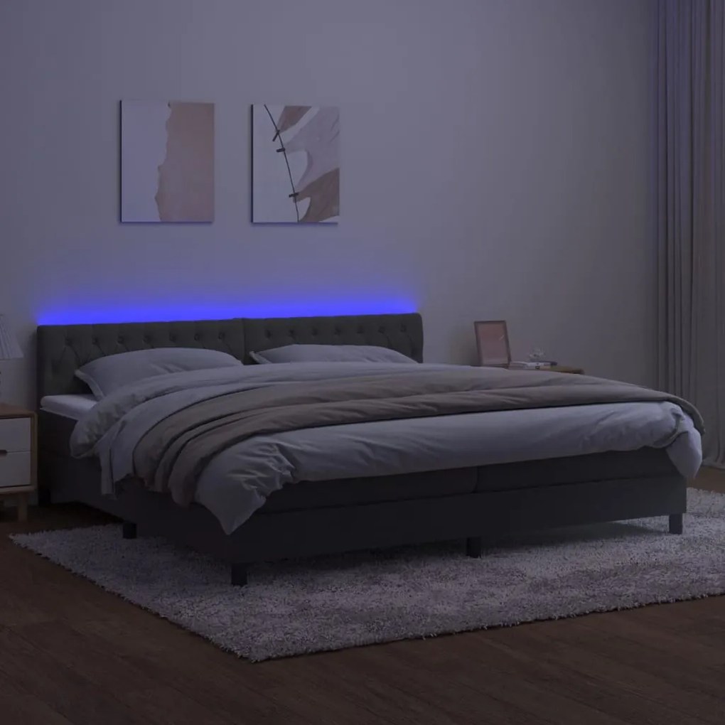 ΚΡΕΒΑΤΙ BOXSPRING ΜΕ ΣΤΡΩΜΑ &amp; LED ΣΚ. ΓΚΡΙ 200X200ΕΚ. ΒΕΛΟΥΔΙΝΟ 3134604