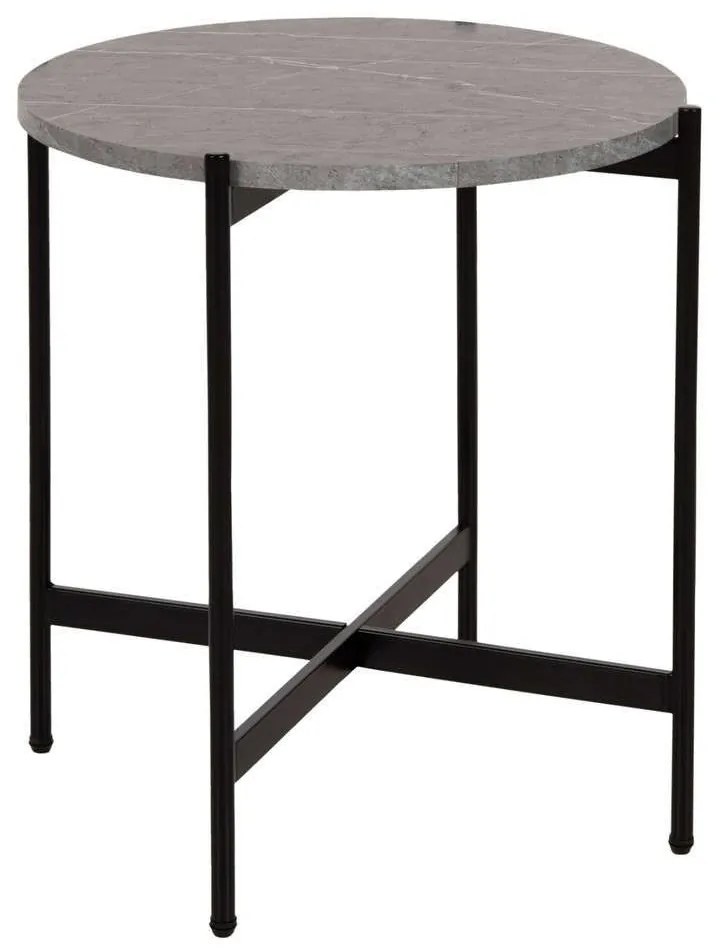 Τραπεζάκι Βοηθητικό HM9589.02 Φ50x55cm Με Μαύρη Μεταλλική Βάση Εφέ Μαρμάρου Grey Mdf, Metal