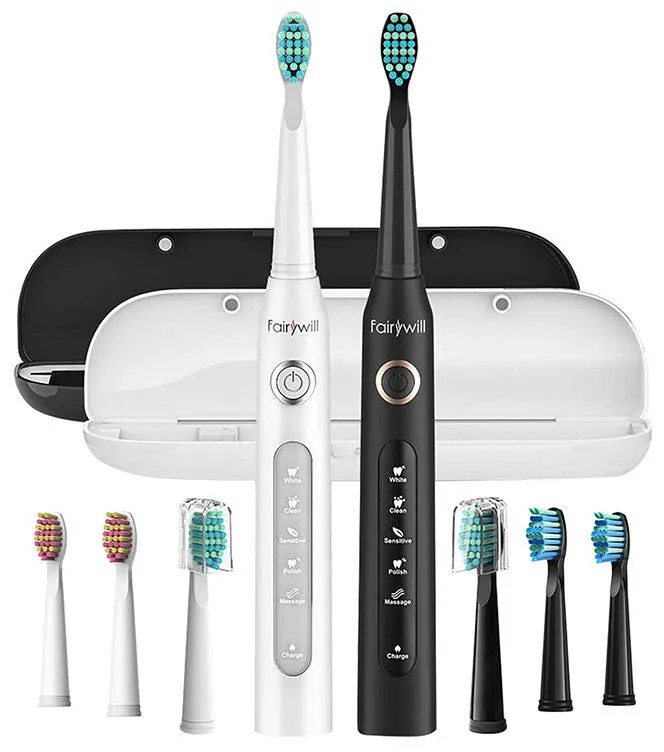 Sonic toothbrushes with head set and case FairyWill FW-507 (Black and white)