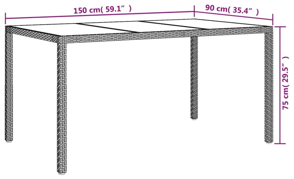 Τραπέζι Κήπου Καφέ 150x90x75 εκ. Συνθετικό Ρατάν/Ψημένο Γυαλί - Καφέ