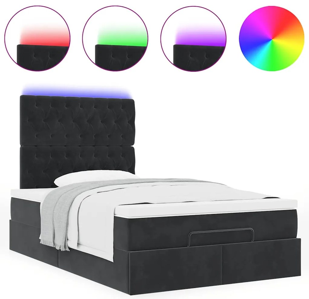 vidaXL Οθωμανικό κρεβάτι με στρώματα & LEDs Μαύρο 120x200cm Velvet