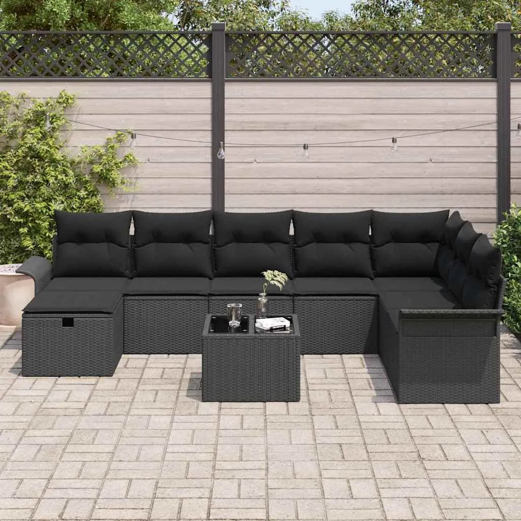 vidaXL Σετ Καναπέ Κήπου 9 pcs Μαύρο 297.5 x 187.5 x 85 εκ Πολυ ράταν