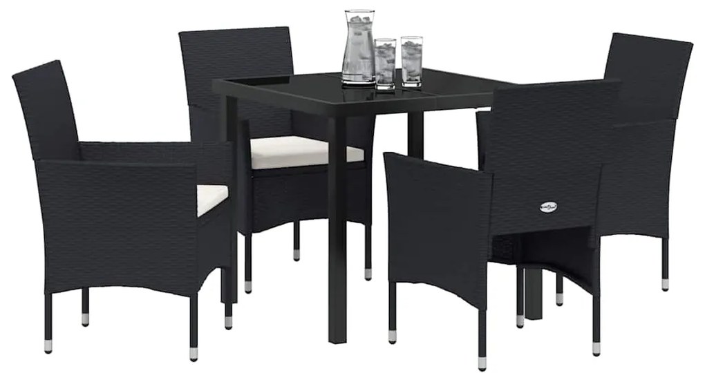 vidaXL Σέτ φαγητού για κήπο με μαξιλάρι 5 pcs Μαύρο συνθετικό ρατάν