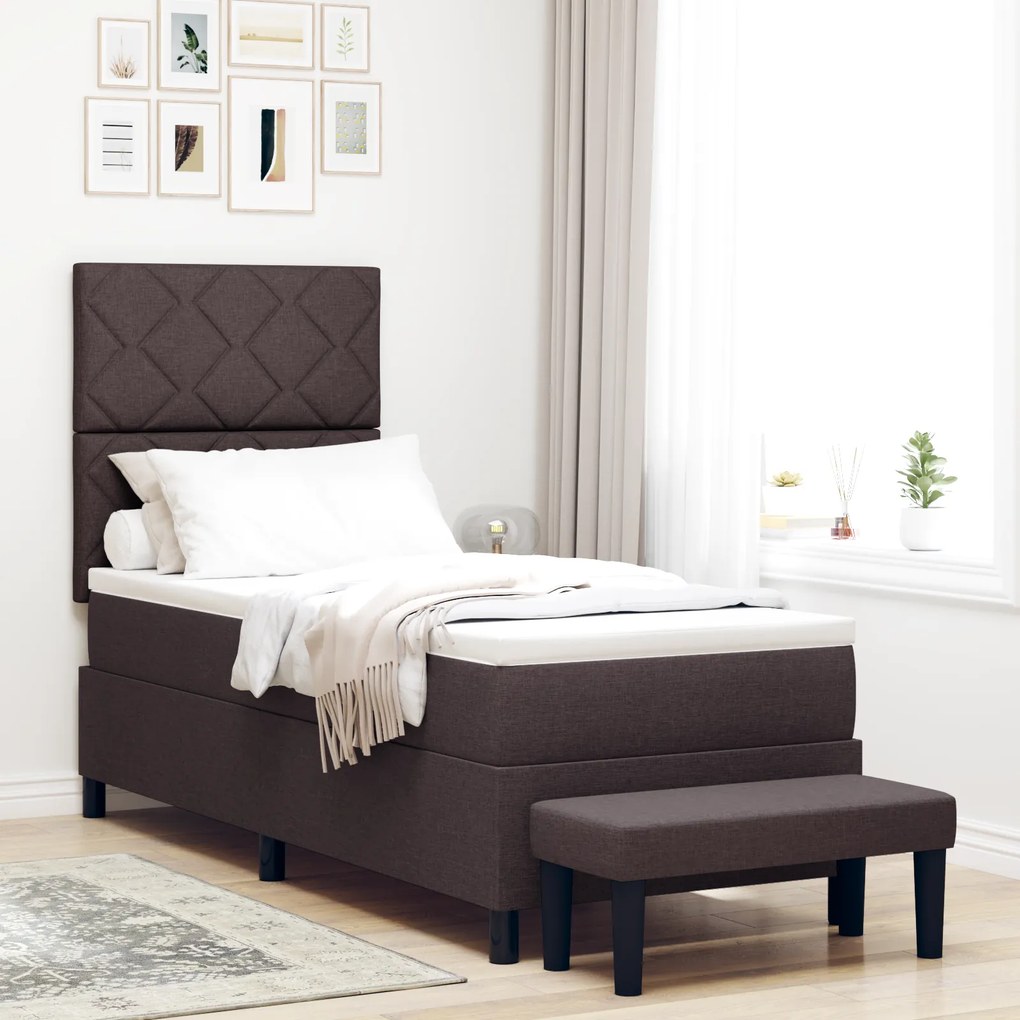 vidaXL Box Spring Κρεβάτι με Στρώμα & Πάγκο Σκούρο Καφέ 80x200 εκ Ύφασμα