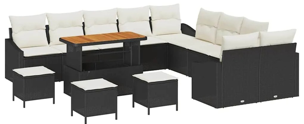 vidaXL Σετ Καναπέ Κήπου με μαξιλάρι με μαξιλάρι 13 pcs Μαύρο και Κρέμα