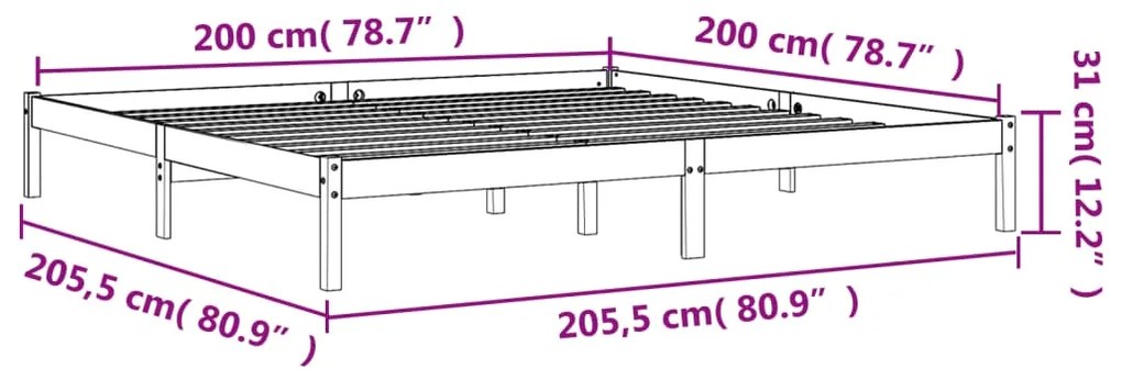 Σκελετός Κρεβ. Χωρίς Στρώμα Καφέ Κεριού 200x200 εκ Μασίφ Πεύκο - Καφέ