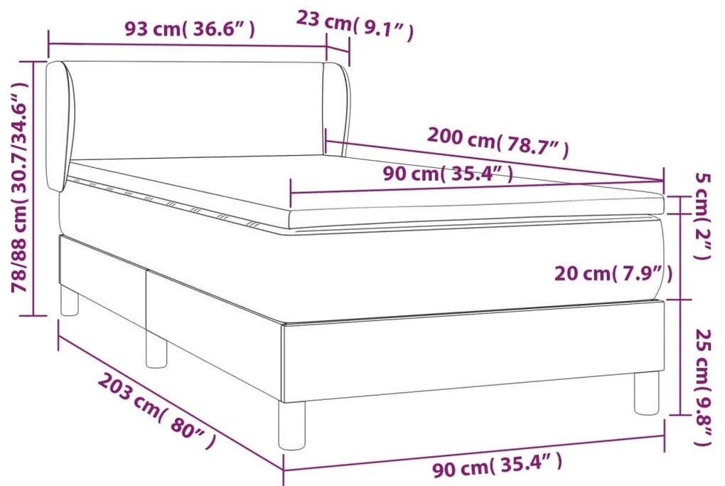 vidaXL Κρεβάτι Boxspring με Στρώμα Κρεμ 90x200 εκ.Υφασμάτινο