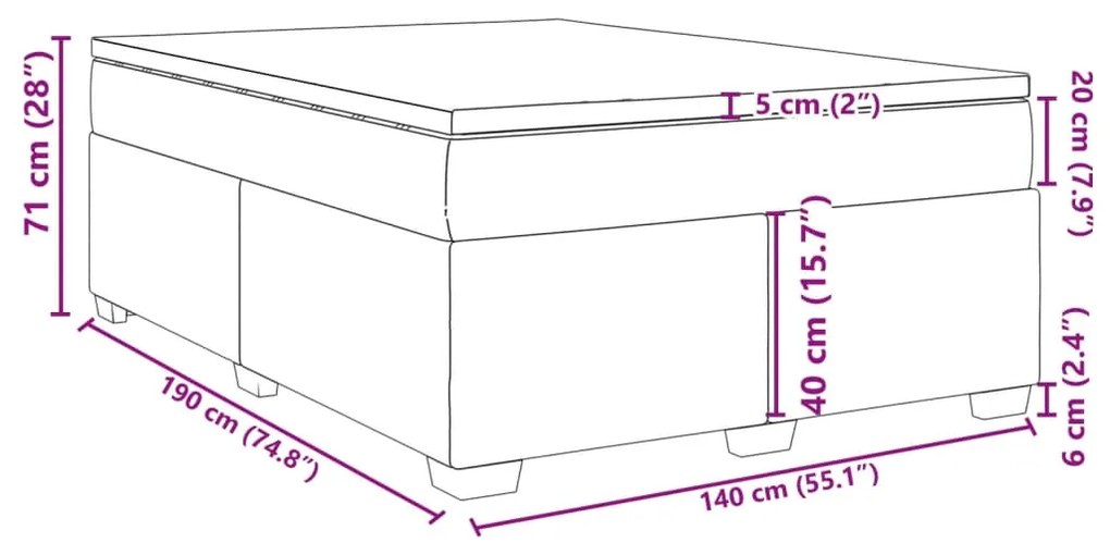 Κρεβάτι Boxspring με Στρώμα Ανοιχτό Γκρι 140x190 εκ. Υφασμάτινο - Γκρι