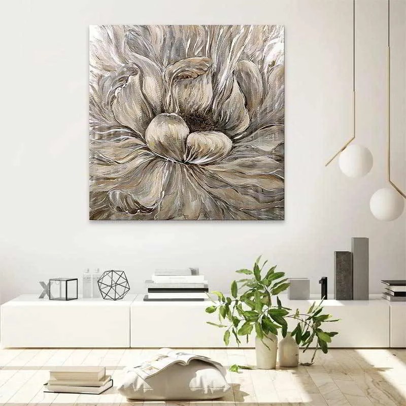 Πίνακας σε καμβά Golden Flowers" Megapap ψηφιακής εκτύπωσης 100x100x3εκ."