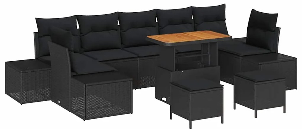 vidaXL Σετ Καναπέ Κήπου με μαξιλάρι 10 pcs Μαύρο Πολυ ράταν