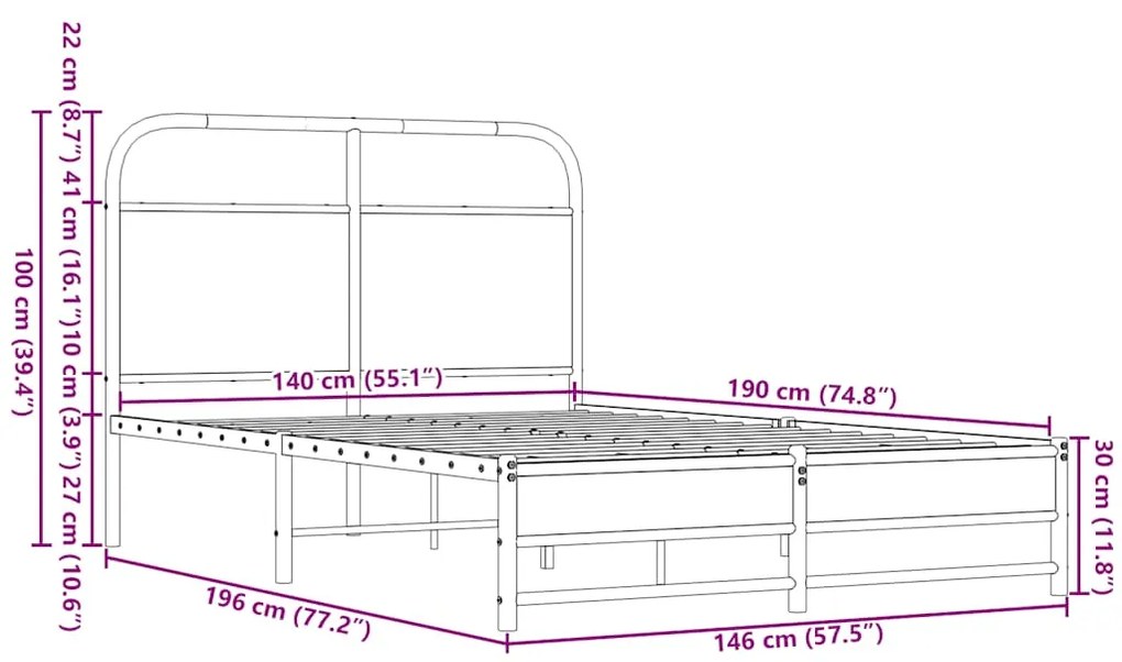 Πλαίσιο Κρεβατιού Χωρ. Στρώμα Καφέ Δρυς 140x190 εκ. Επ. Ξύλο - Καφέ