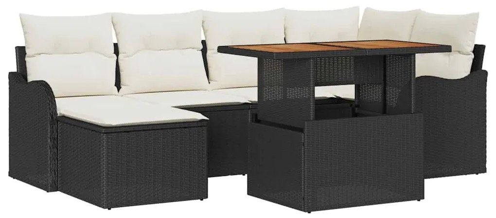 vidaXL Σετ Καναπέ Κήπου 7 Τεμαχίων με Μαξιλάρια Μαύρο Πολυ-Ράττον
