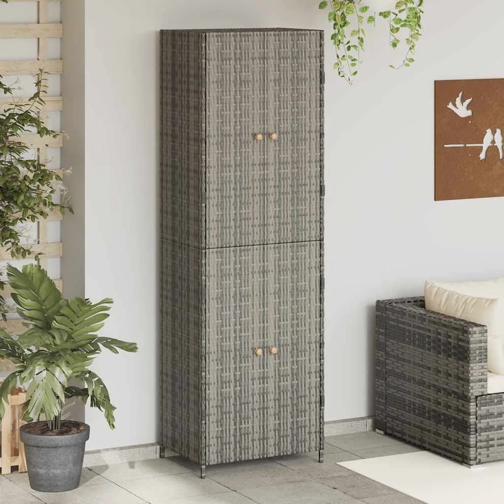 vidaXL Ντουλάπι Αποθήκευσης Κήπου Γκρι 59x40x180 εκ. από Συνθ. Ρατάν