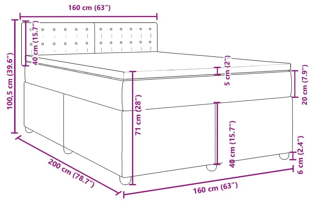 Κρεβάτι Boxspring με Στρώμα Αν. Πράσινο 160x200εκ Υφασμάτινο - Γκρι