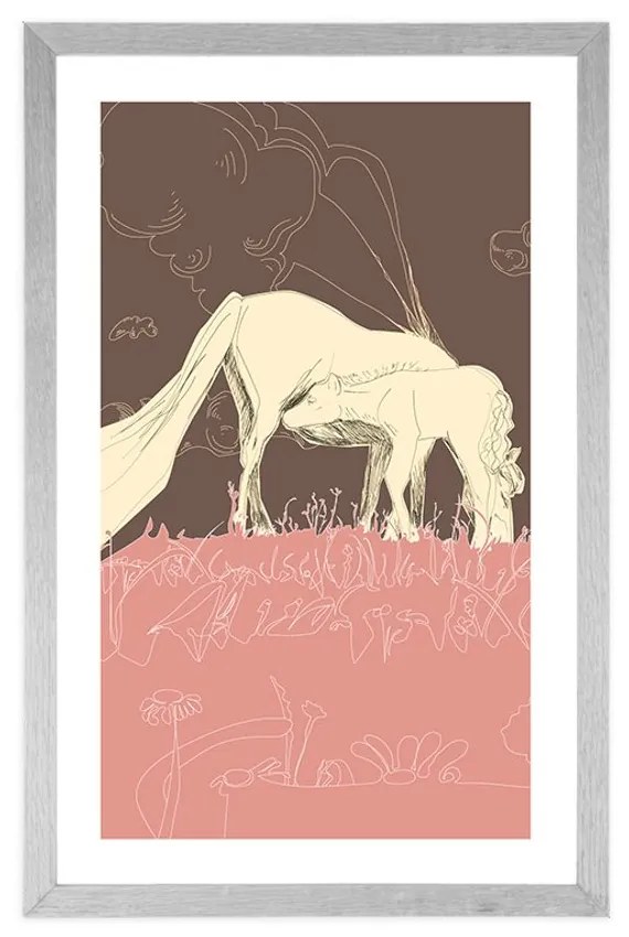Αφίσα με πασπαρτού Άλογο σε ροζ λιβάδι - 20x30 black
