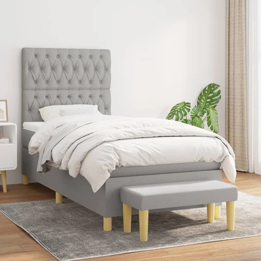 ΚΡΕΒΑΤΙ BOXSPRING ΜΕ ΣΤΡΩΜΑ ΑΝΟΙΧΤΟ ΓΚΡΙ 90X190 ΕΚ. ΥΦΑΣΜΑΤΙΝΟ 3137357