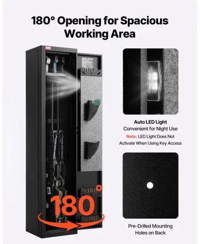 VEVOR Gun Safe, Heavy Duty Cold-Rolled Steel Fireproof Rifle Cabinet with Fingerprint, Digital Keypad &amp; Key, Large Long Gun Cabinet with Magazine and LED, Adjustable Racks for Rifles, Pistols, Shotgun