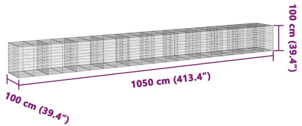 Συρματοκιβώτιο με Κάλυμμα 1050x100x100 εκ. Γαλβανισμένο Χάλυβα - Ασήμι