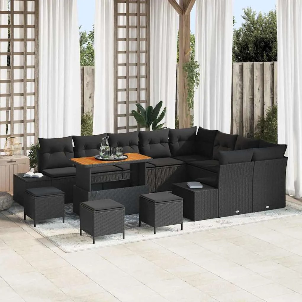 vidaXL Σετ Καναπέ Κήπου με αποθήκευση 13 pcs Μαύρο Πολυ ράταν