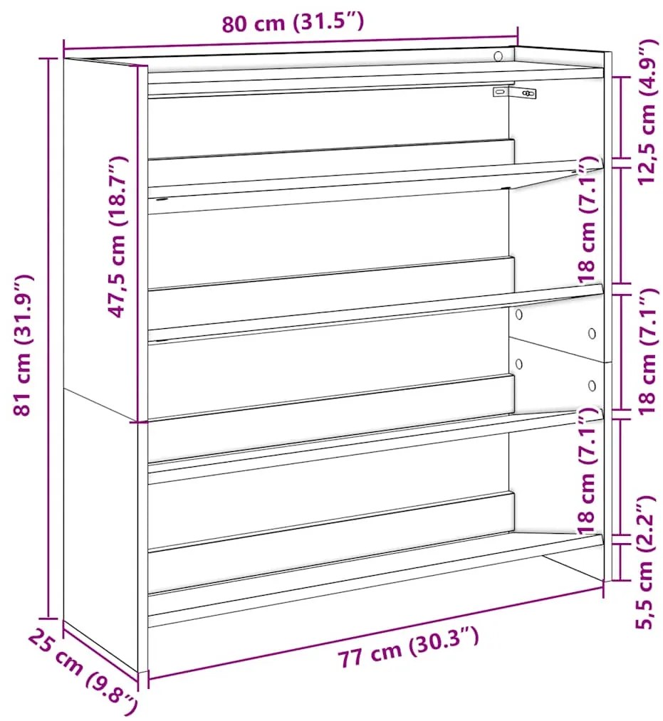 Ράφι παπουτσιών Artisan Oak 80x25x81 cm Κατασκευασμένο ξύλο - Καφέ