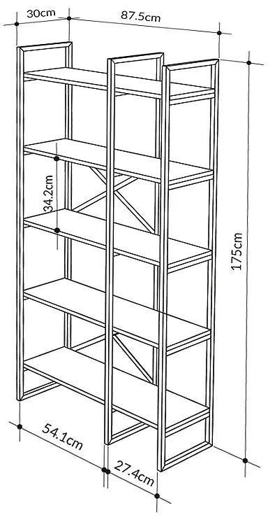 Βιβλιοθήκη Dusan Megapap χρώμα sepet oak 87,5x30x175εκ.