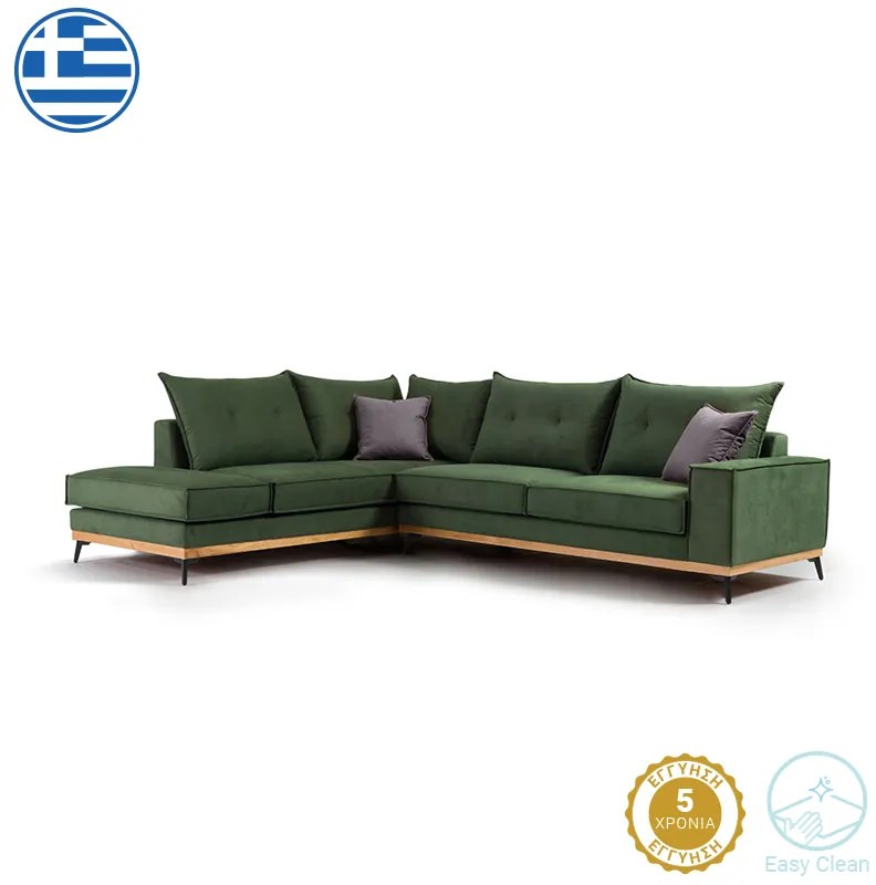 Γωνιακός καναπές δεξιά γωνία Luxury II pakoworld ύφασμα κυπαρισσί-ανθρακί 290x235x95εκ