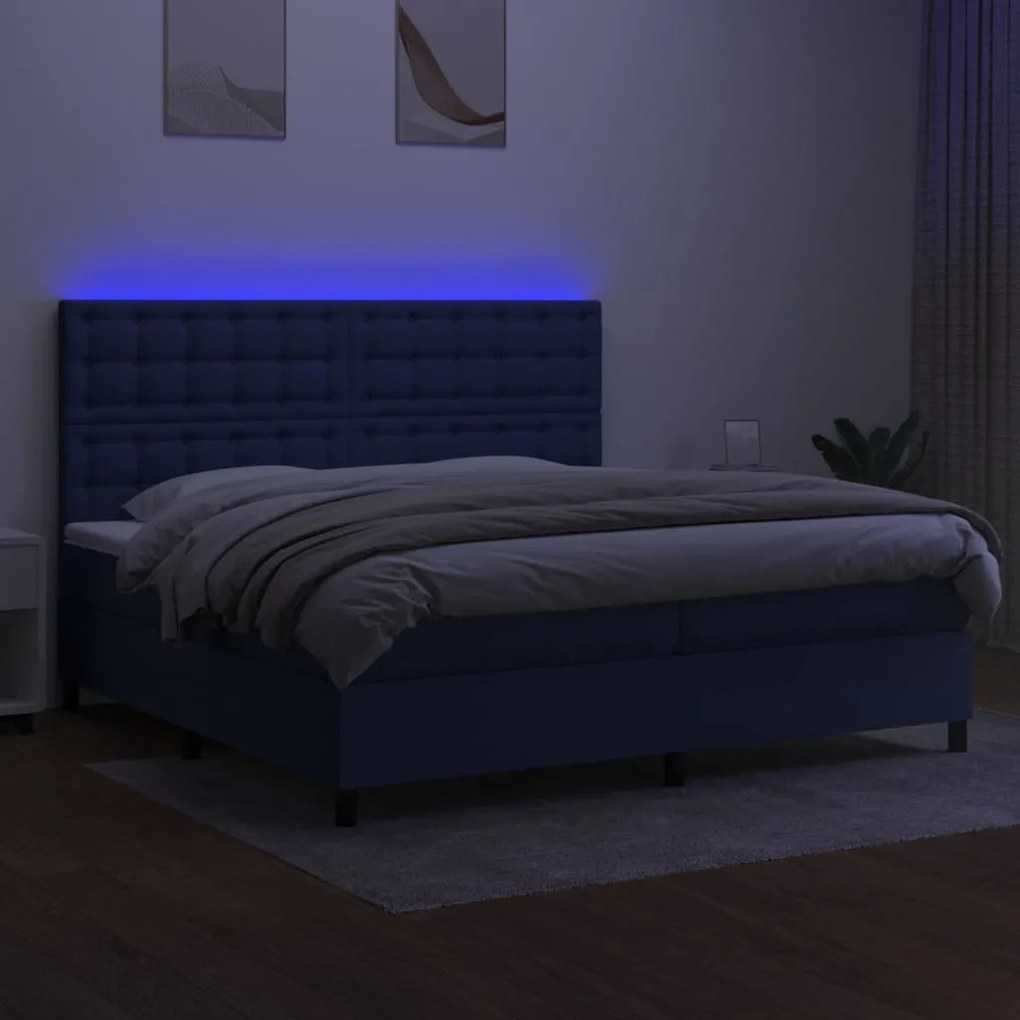 vidaXL Κρεβάτι Boxspring με Στρώμα & LED Μπλε 200x200 εκ. Υφασμάτινο