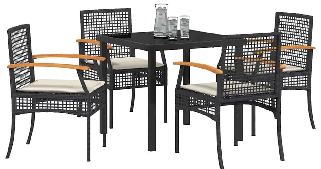 vidaXL Σέτ φαγητού για κήπο 5 pcs Μαύρο συνθετικό ρατάν