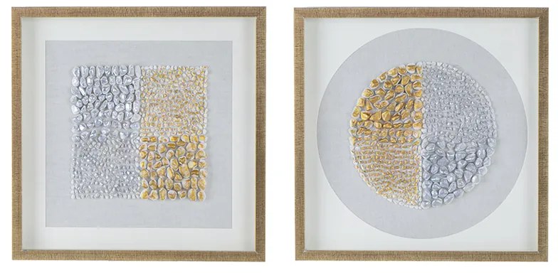 Artekko Mosaic Διακοσμητικός Πίνακας Ξύλο Γυαλί Λευκό Χρυσό (50x50x3)cm Σετ/2 Artekko 82891