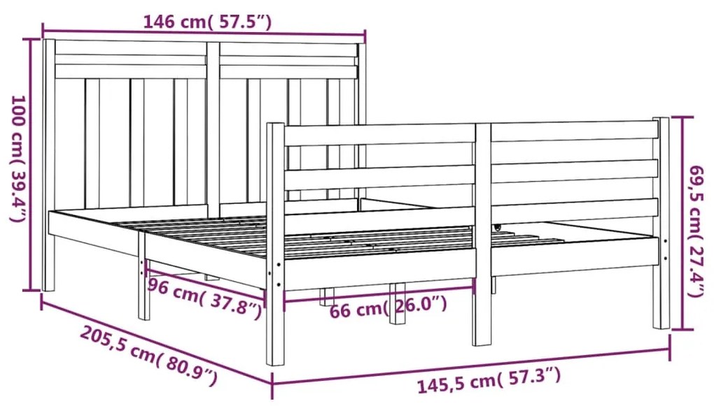 vidaXL Πλαίσιο Κρεβατιού 140 x 200 εκ. από Μασίφ Ξύλο