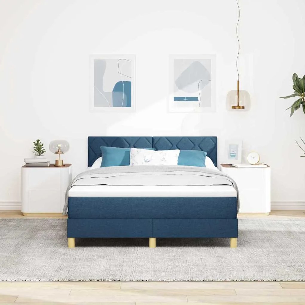 vidaXL Κρεβάτι box spring με στρώμα με στρώμα Μπλε 140 x 200 cm ύφασμα