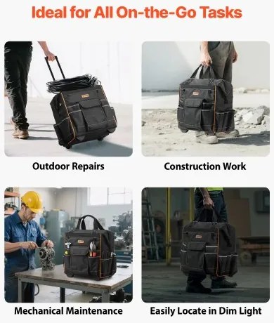 VEVOR Rolling Tool Bag 25 Pockets Heavy Duty Roller Tool Bag on Wheels