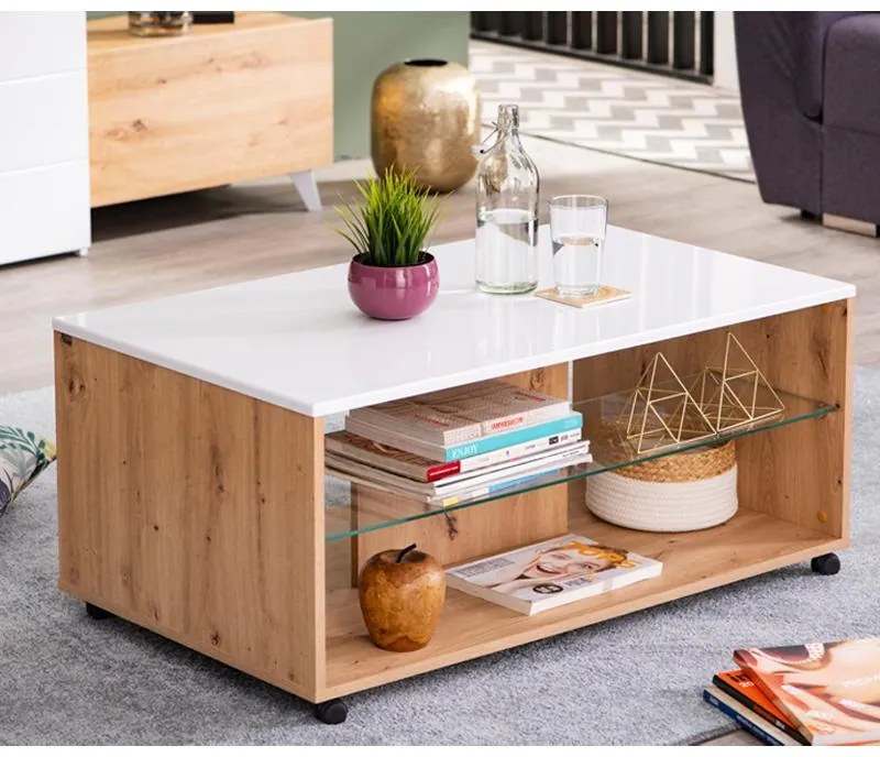 Τραπεζάκι Σαλονιού Bert Artisan Oak - Λευκή Λάκα 101x60x45 εκ. 101x60x45 εκ.