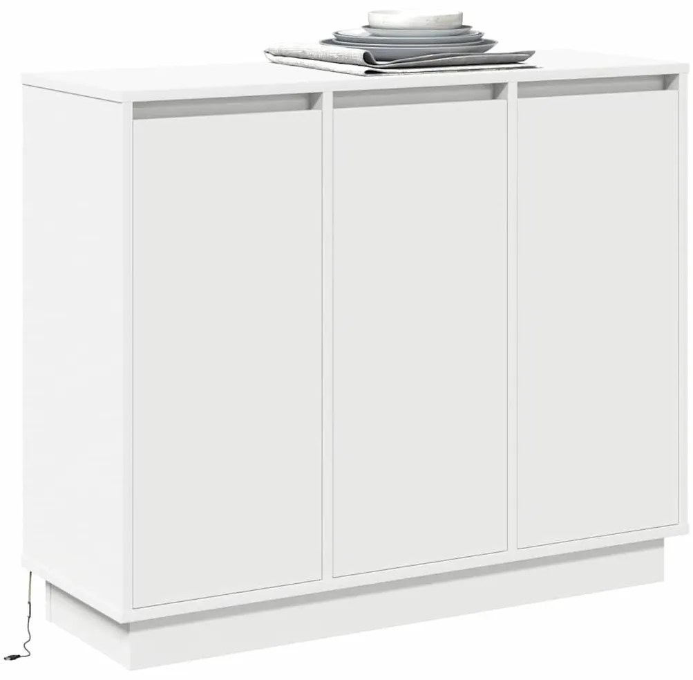 vidaXL Πλευρικό Τραπέζι LED Λευκό 90 x 32 x 75 εκ. Επεξεργασμένο ξύλο