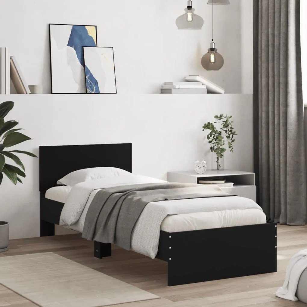vidaXL Πλαίσιο Κρεβατιού με Κεφαλάρι &amp; λυχνίες LED Μαύρο 75 x 190 εκ.