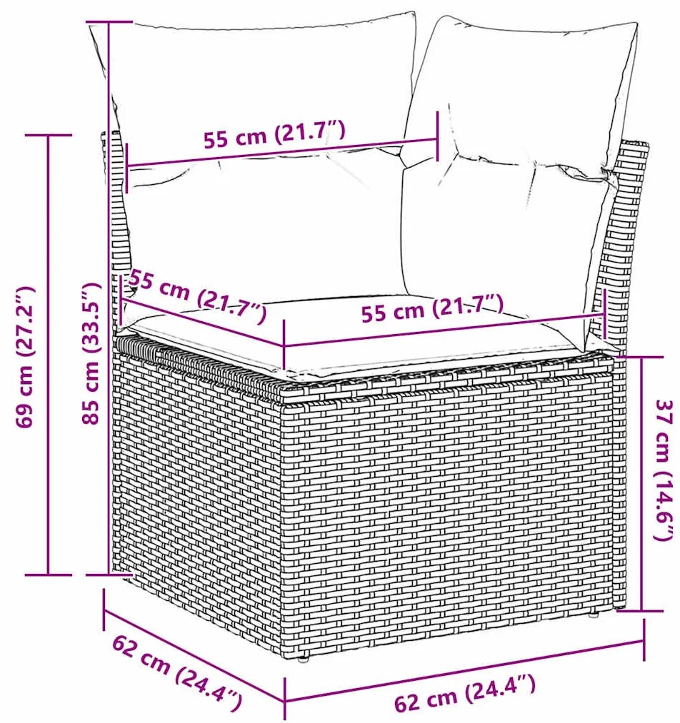 vidaXL Σετ Καναπέ Κήπου με μαξιλάρι 12 pcs Μαύρο 90 x 55 x 71 cm