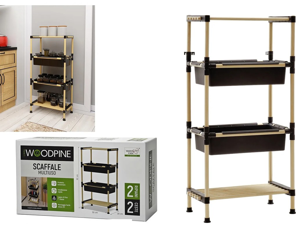 Ράφι WOODPINE μαύρο/φυσικό ξύλο/πλαστικό 50x28x92cm
