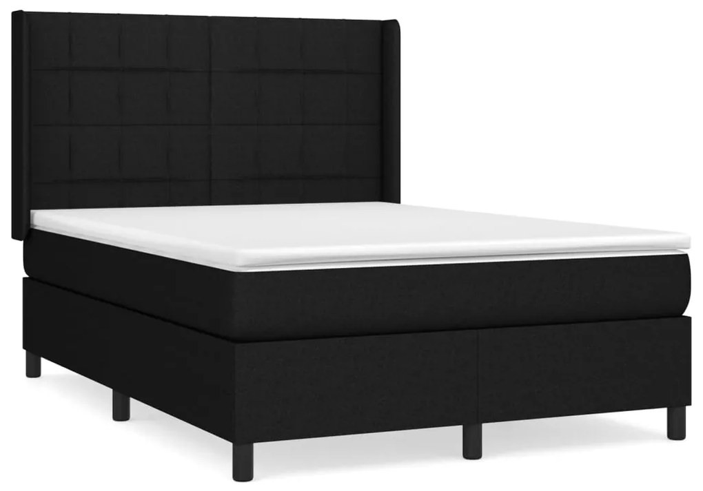 vidaXL Κρεβάτι Boxspring με Στρώμα Μαύρο 140x190 εκ. Υφασμάτινο