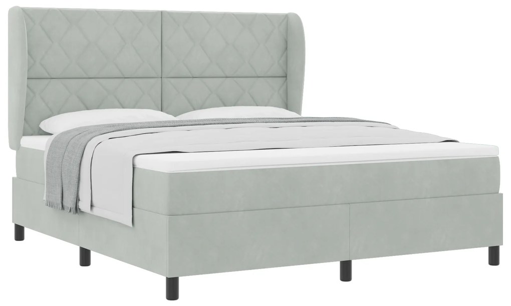 vidaXL Κρεβάτι Box Spring με στρώμα Ανοιχτό Γκρι 180x200 εκ Βελούδο
