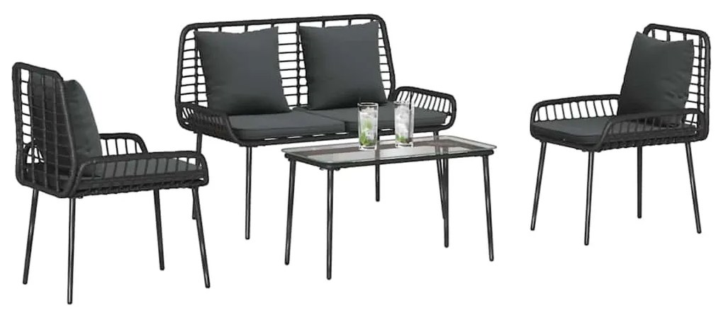 vidaXL ΣΕΤ ΕΠΙΠΛΩΝ ΚΗΠΟΥ με μαξιλάρι 4 pcs Καφέ, Μαύρο, Κρέμα
