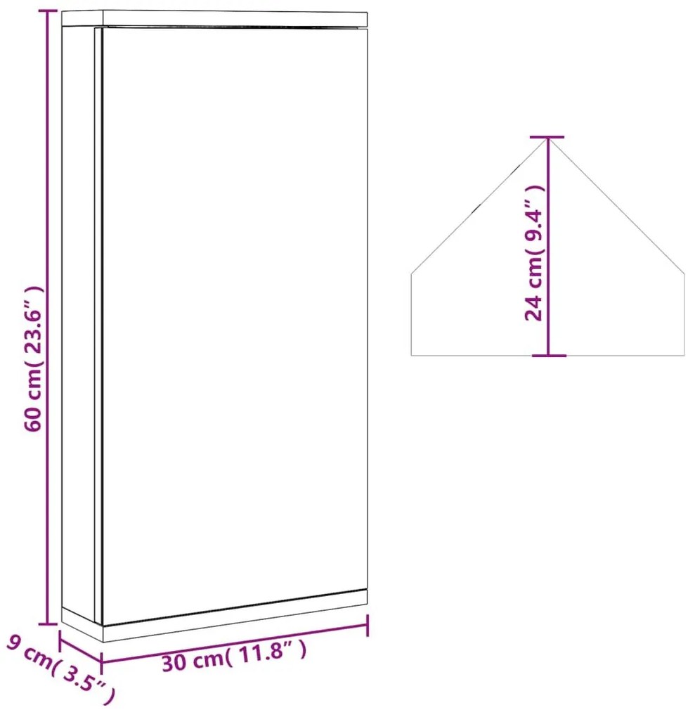Ντουλάπα Καθρέφτης Μπάνιου Γωνιακή Δρυς 30 x 24 x 60 εκ. - Καφέ