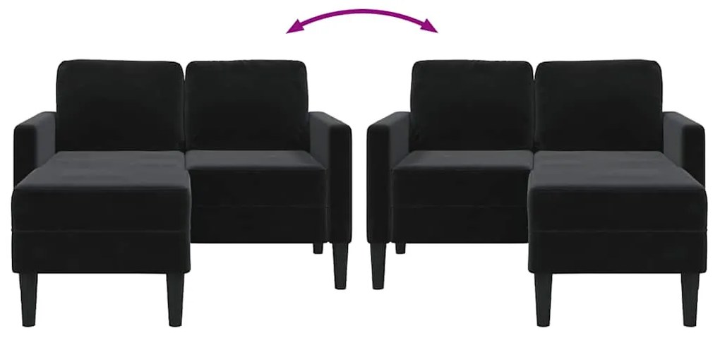 vidaXL Διθέσιος Καναπές με Σεζλόνγκ σε Σχήμα L Μαύρος Βελούδος 125 εκ.