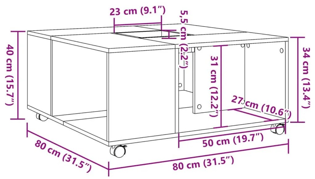 Τραπεζάκι Σαλονιού Καπνιστή Δρυς 80x80x40 εκ. Επεξεργασμ. Ξύλο - Καφέ