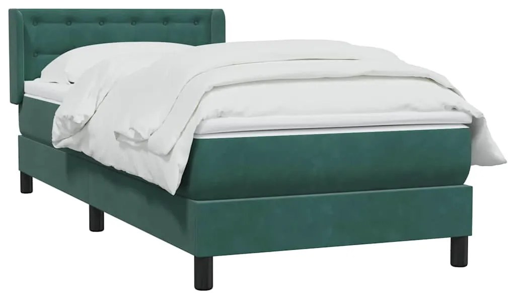 vidaXL Κρεβάτι Boxspring με Στρώμα Σκούρο Πράσινο 100x210εκ. Βελούδινο