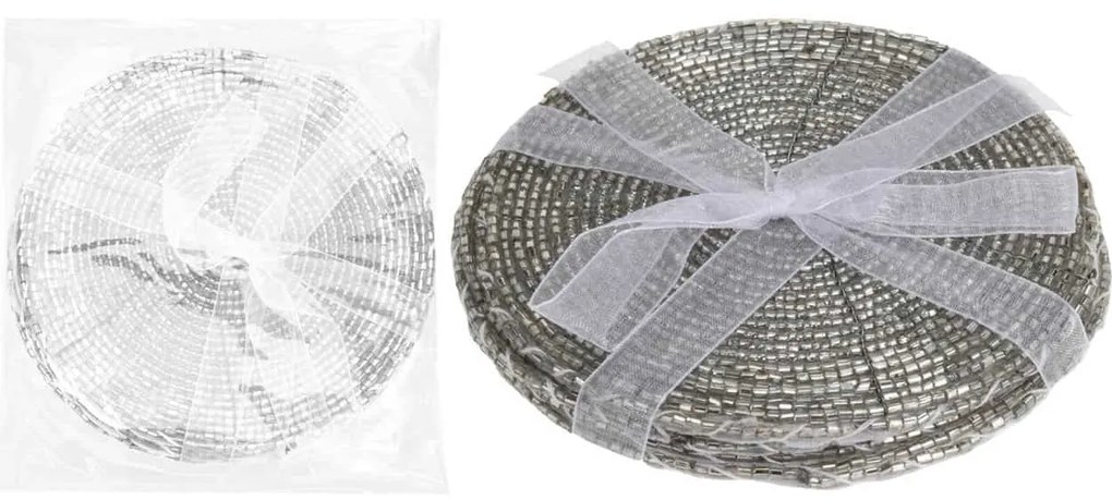 JΚ Home Décor - Σουβέρ Χάντρινο Ασημί  S/4 11.5cm