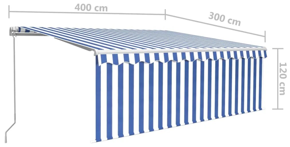 vidaXL Τέντα Συρόμενη Χειροκίνητη με Σκίαστρο & LED Μπλε/Λευκό 4 x 3 μ